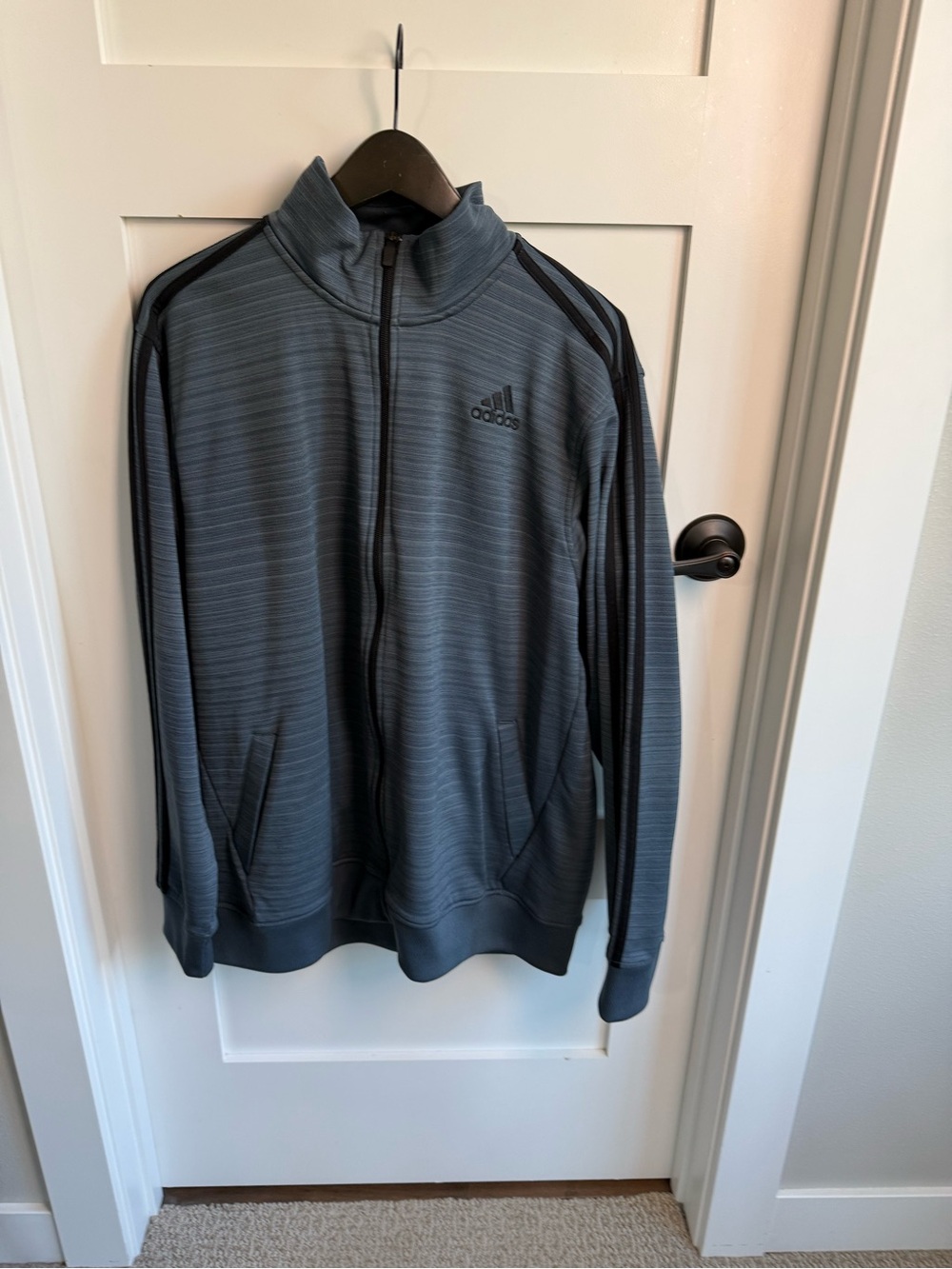 adidas Men's Charcoal Gray Track Jacket with Black Stripes